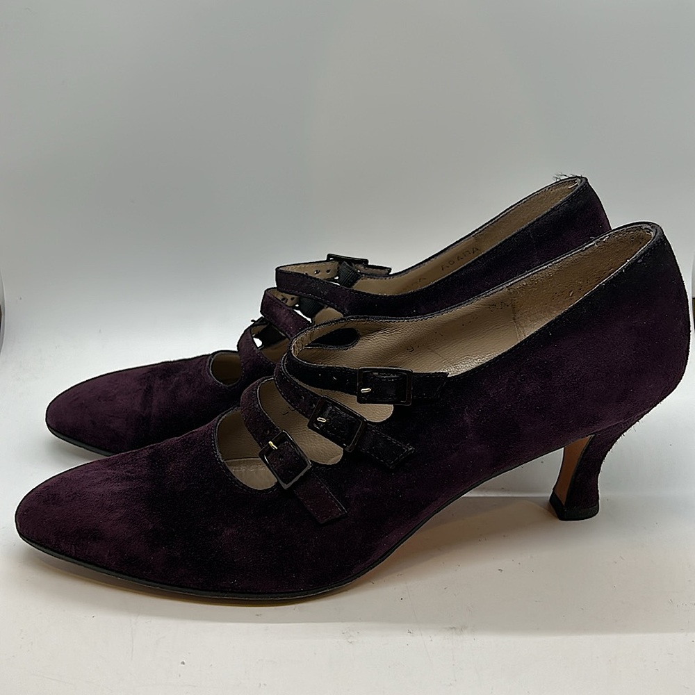 Salvatore Ferragamo Maroon/Dark Purple Suede Pointed Toe Heels Shoes **Sz 9.5** - Picture 4 of 8